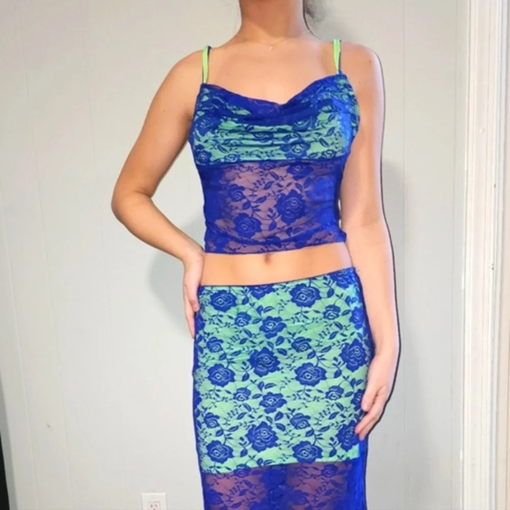 Dolls Kill Delia’s Y2K Purple Too Sassy To Care Lace Midi Skirt and Tank Top Set - Picture 9 of 10
